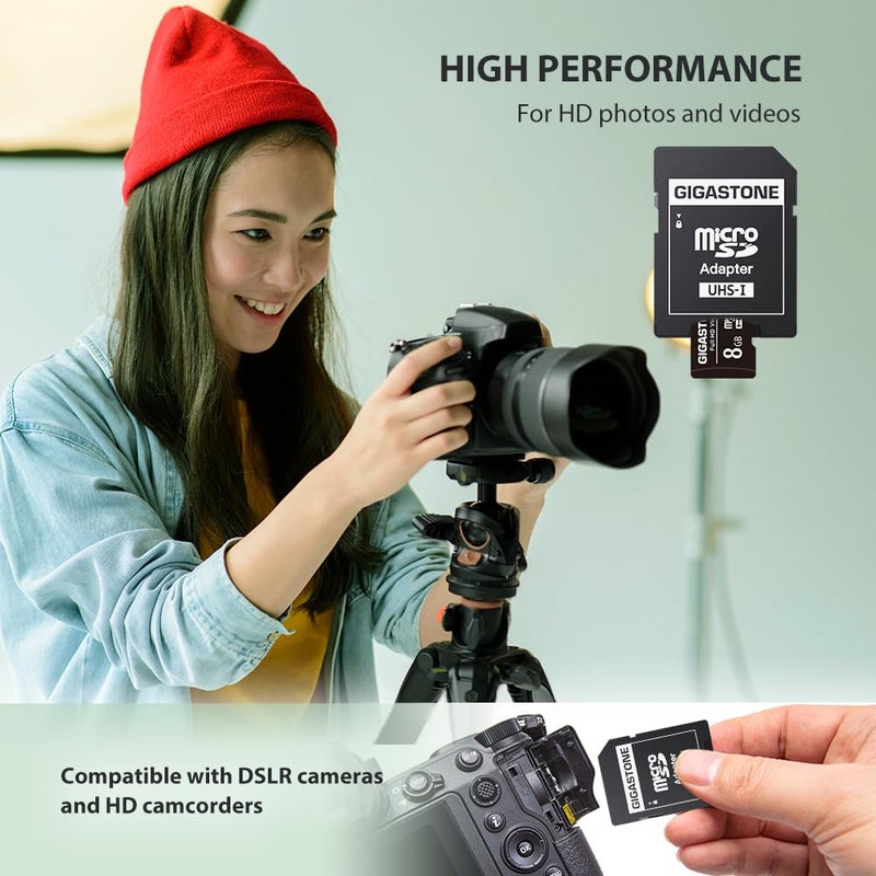 GIGASTONE 8GB Micro SD Card 5-Pack, High Read Speed up to 80MB/s. Ideal for Portable Full HD Video, U1 C10 Micro SDHC UHS-I Card with 2 Mini Cases and 1 SD Adapter. - Image 3